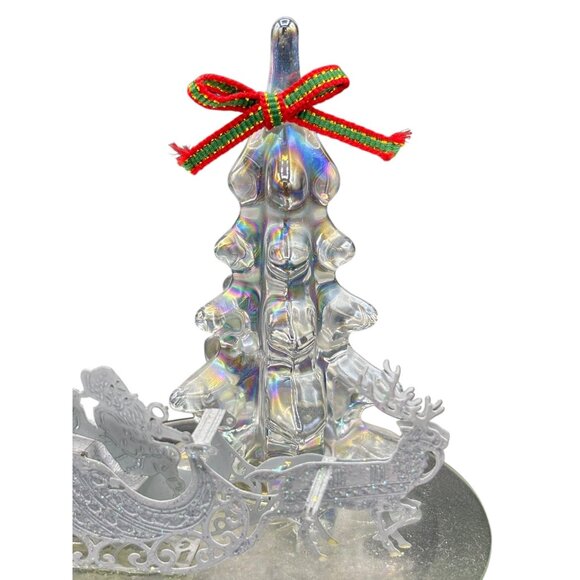Vintage Acrylic Christmas Tree With Santa Sleigh Music Box Decoration Winter Won - Picture 2 of 9